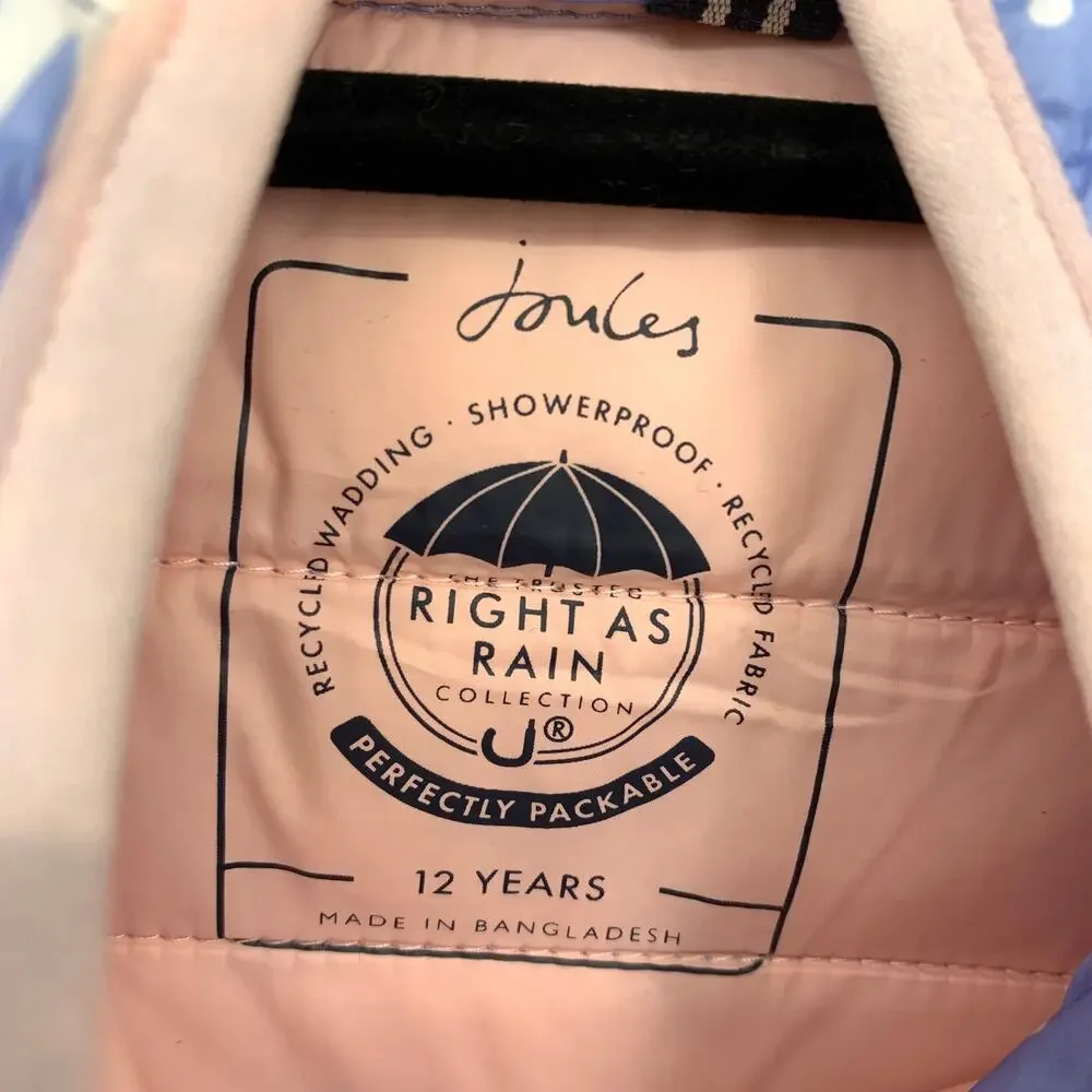 Joules Right As Rain Collection Girls Sz 12 Rain Jacket Blue Spotted Horses NEW